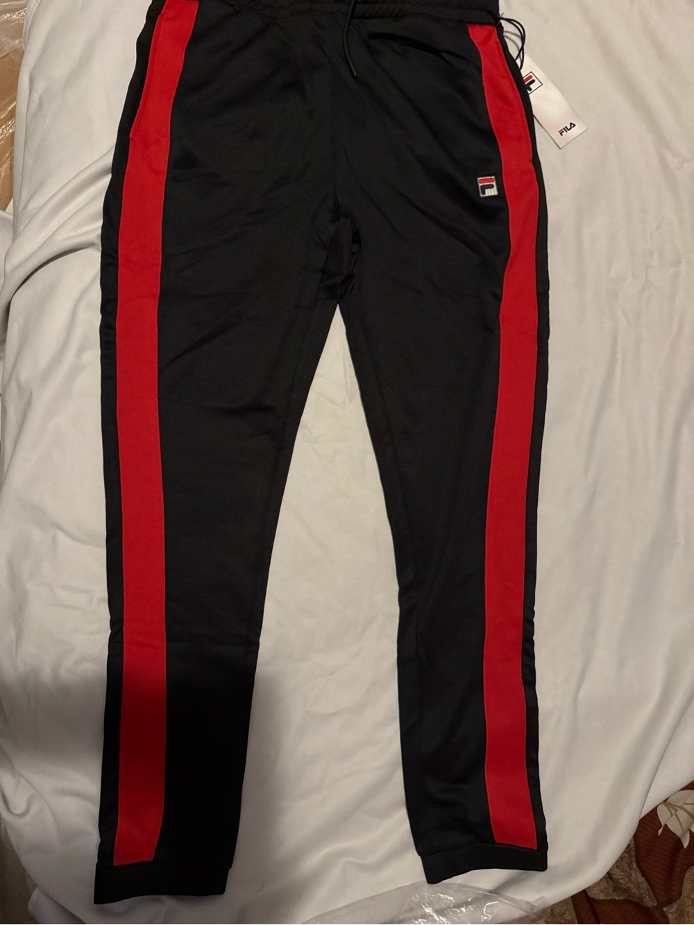 Fila Kids Black Sweatpants with Red Side Panels